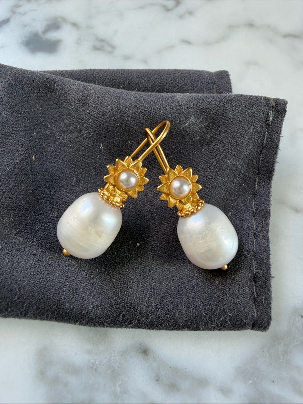 Julie Vos Gold Pearl Drop Earrings French Wire